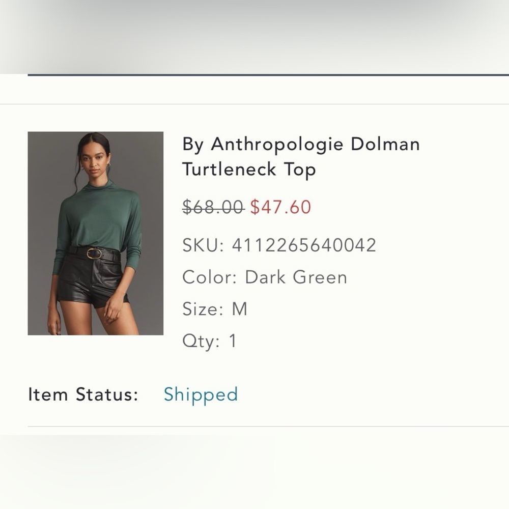 Anthropologie Dolman Turtleneck knit top - Dark Green - in great condition!